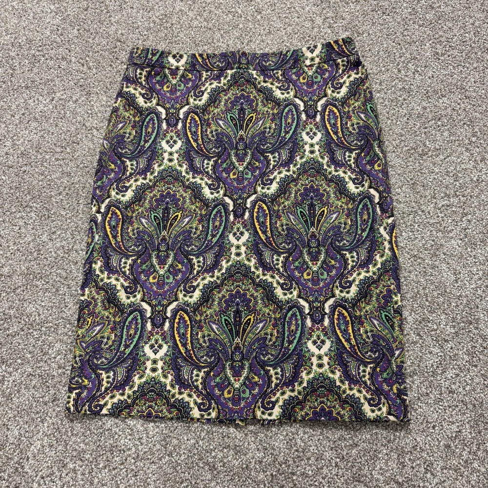 J.Crew Skirt Womens 6 Multicolor Paisley No. 2 Pencil Knee Length Lined Stretch